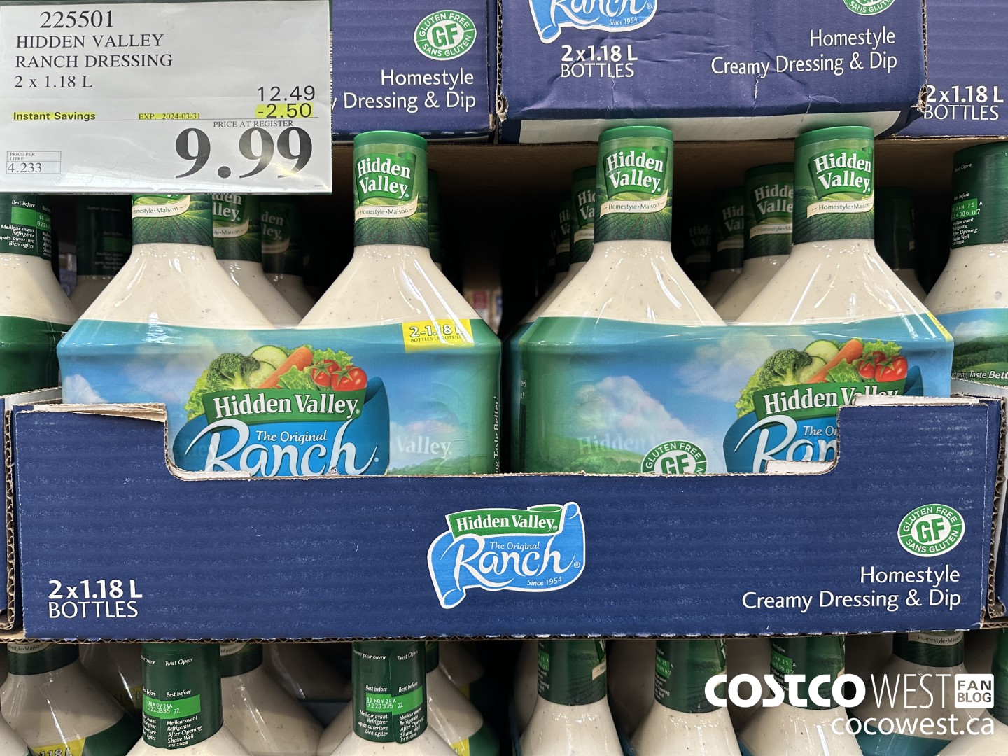 225501 HIDDEN VALLEY RANCH DRESSING 2 x 1.18 L ($2.50 INSTANT SAVINGS EXPIRES ON 2024-03-31) $9.99