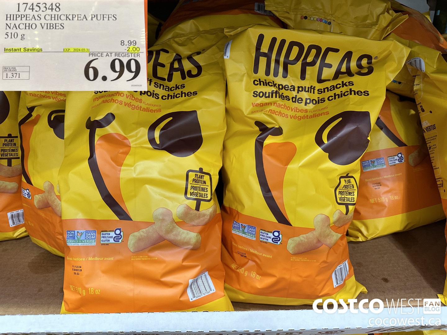 1745348 HIPPEAS CHICKPEA PUFFS NACHO VIBES 510G ($2.00 INSTANT SAVINGS EXPIRES ON 2024-03-31) $6.99