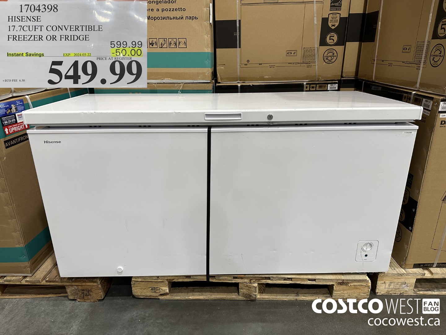 1704398 HISENSE 17.7CUFT CONVERTIBLE FREEZER OR FRIDGE ($50.00 INSTANT SAVINGS EXPIRES ON 2024-03-22) $549.99