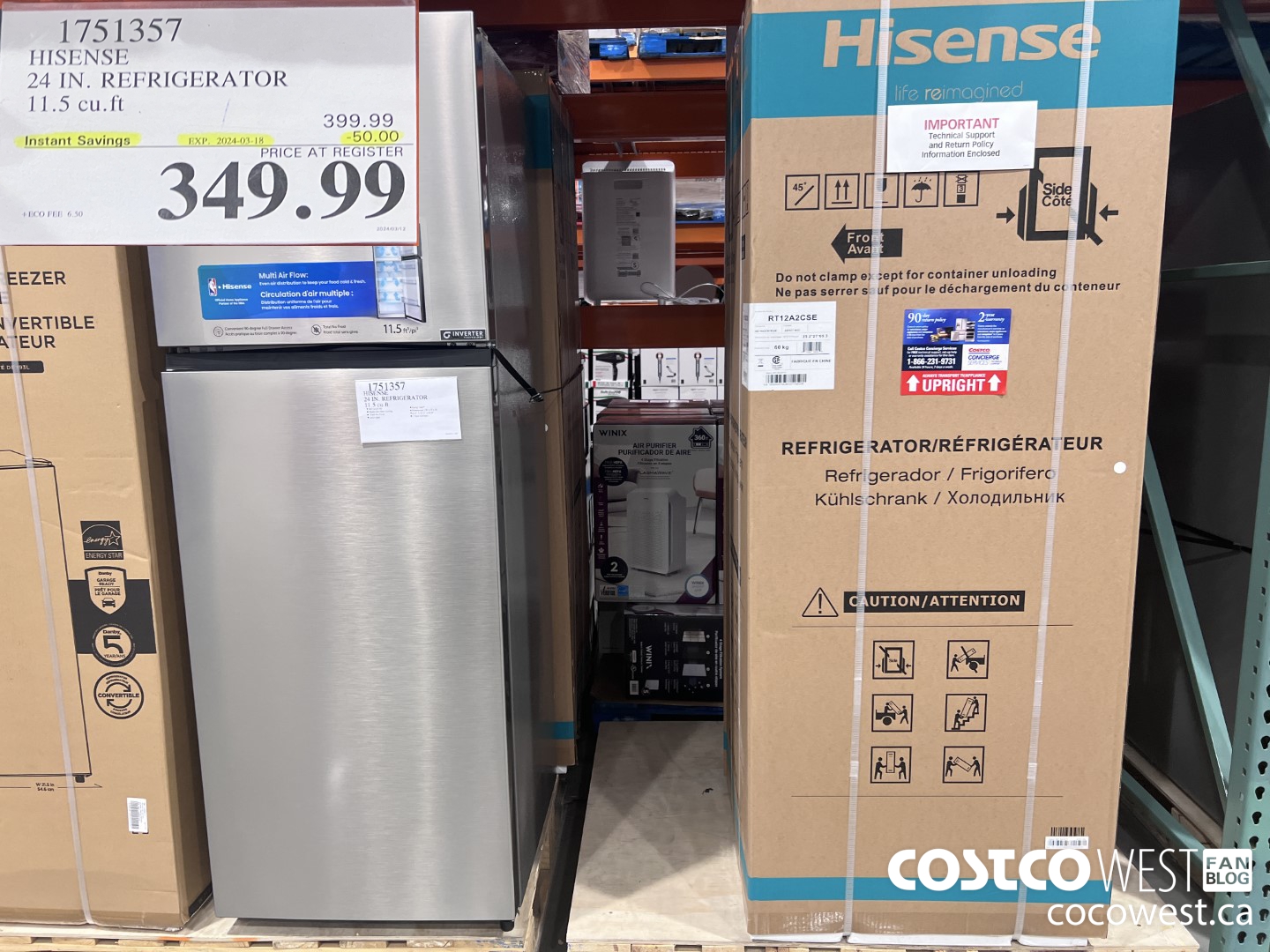 1751357 HISENSE 24 IN. REFRIGERATOR 11.5 CUFT ($50.00 INSTANT SAVINGS EXPIRES ON 2024-03-18) $349.99