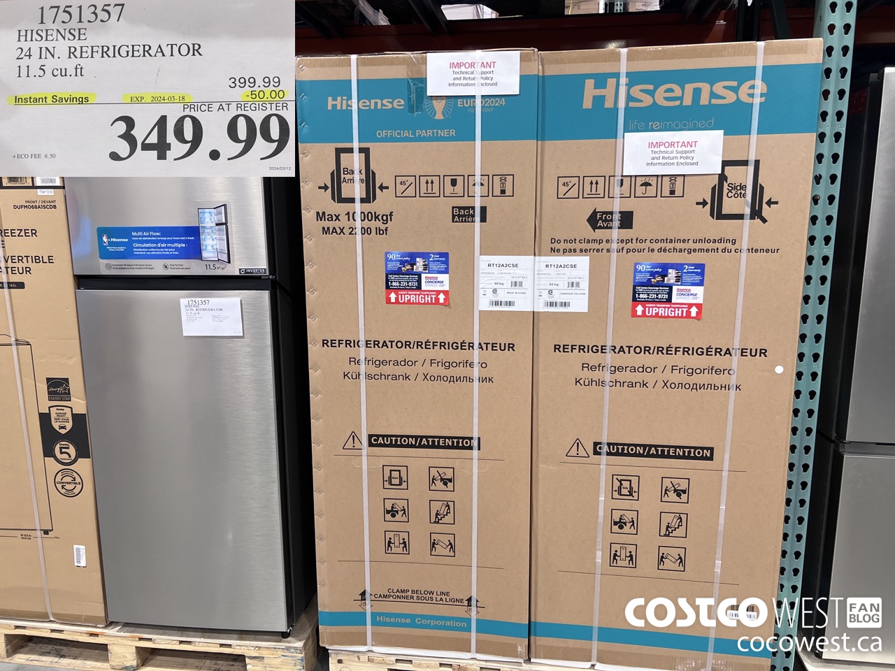 1751357 HISENSE 24 IN. REFRIGERATOR 11.5 CUFT ($50.00 INSTANT SAVINGS EXPIRES ON 2024-03-18) $349.99