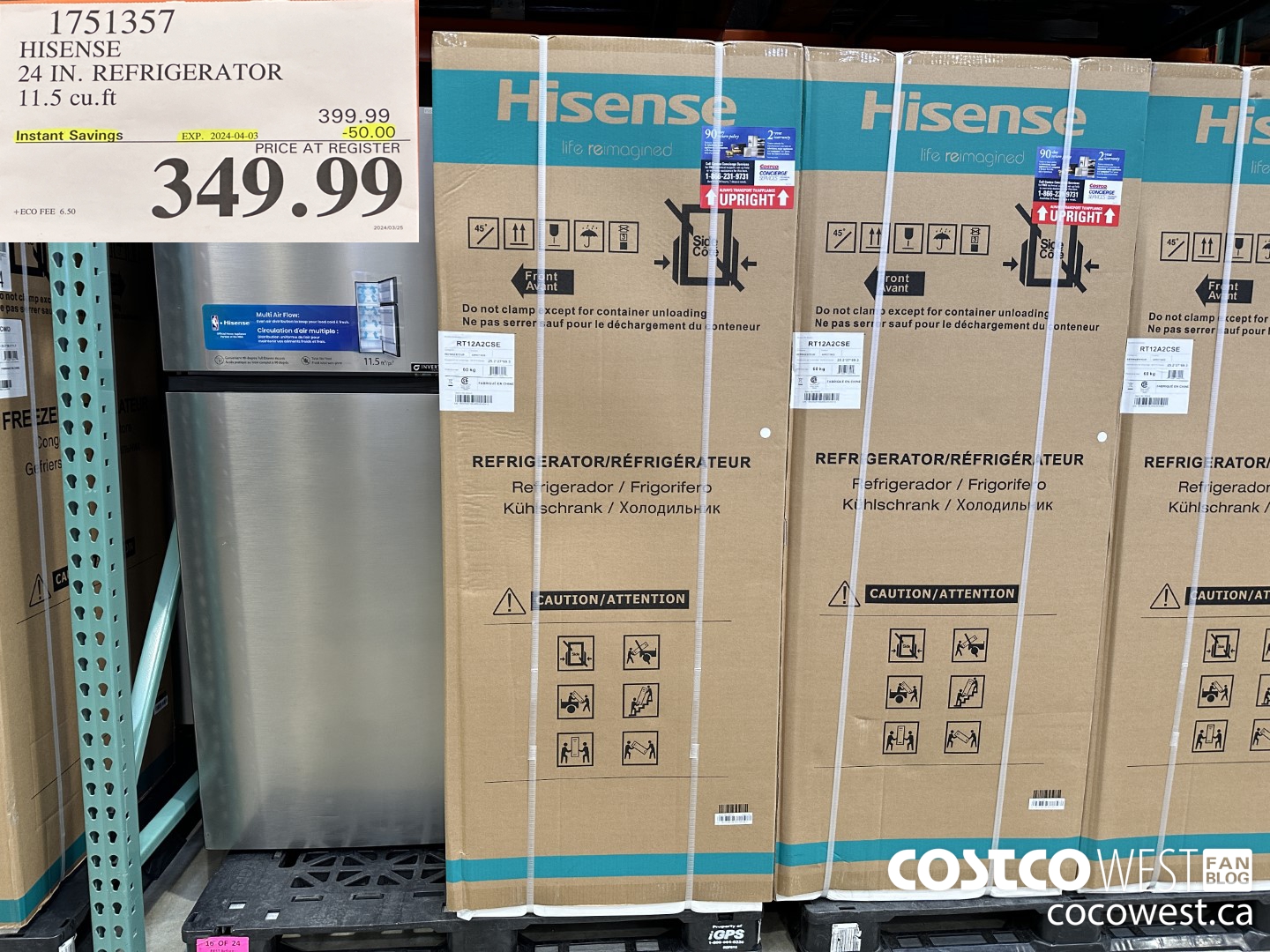 1751357 HISENSE 24 IN. REFRIGERATOR 11.5 CUFT ($50.00 INSTANT SAVINGS EXPIRES ON 2024-04-03) $349.99