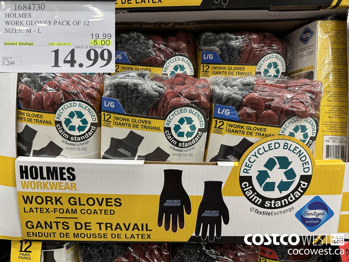 1684730 HOLMES WORK GLOVES PACK OF 12 SIZES: M-L ($5.00 INSTANT SAVINGS EXPIRES ON 2024-03-17) $14.99