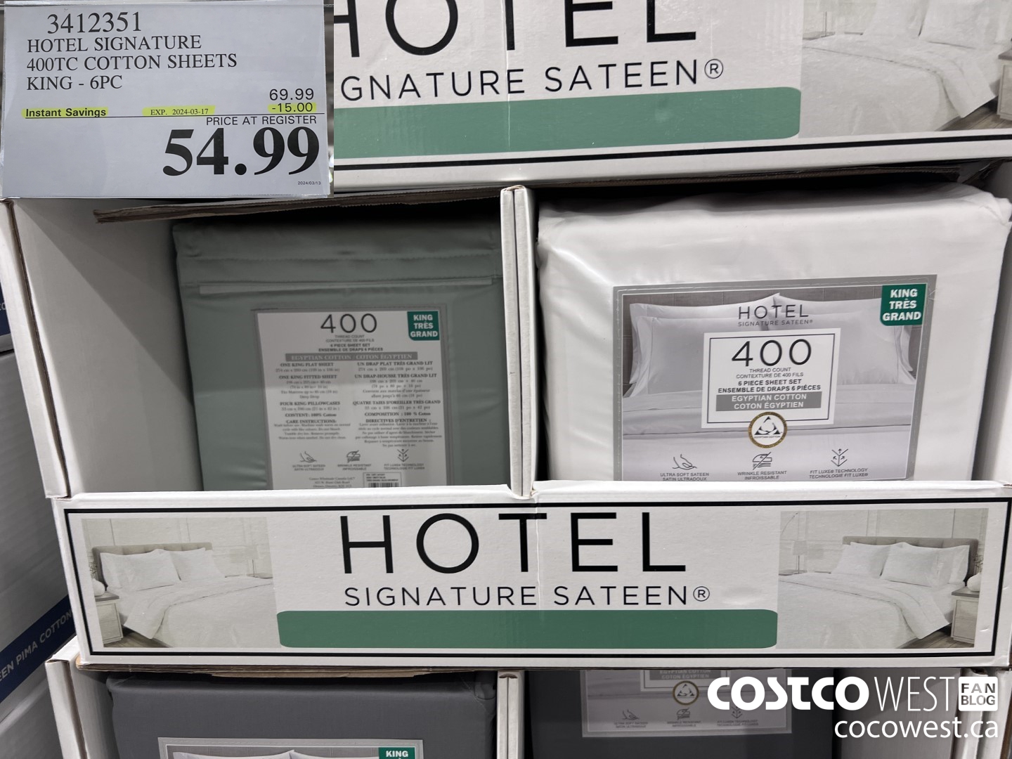 3412351 HOTEL SIGNATURE 400TC COTTON SHEETS KING 6PC ($15.00 INSTANT SAVINGS EXPIRES ON 2024-03-17) $54.99