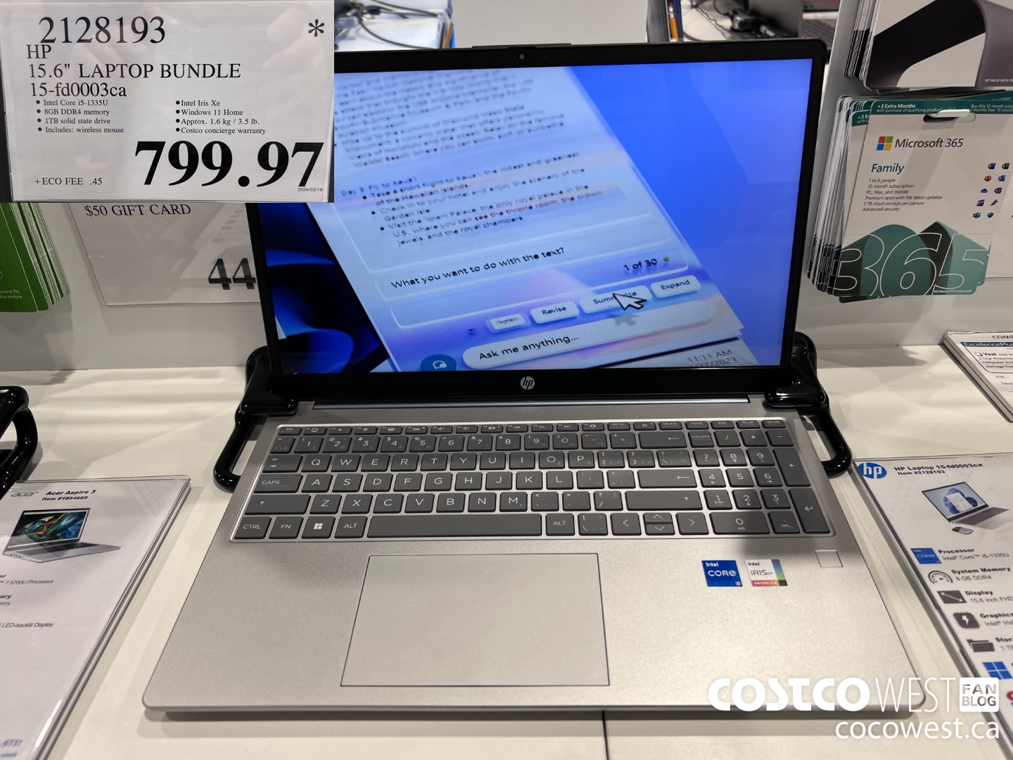 2128193 HP 15.6IN LAPTOP COMPUTER 15-FD0003CA $799.97