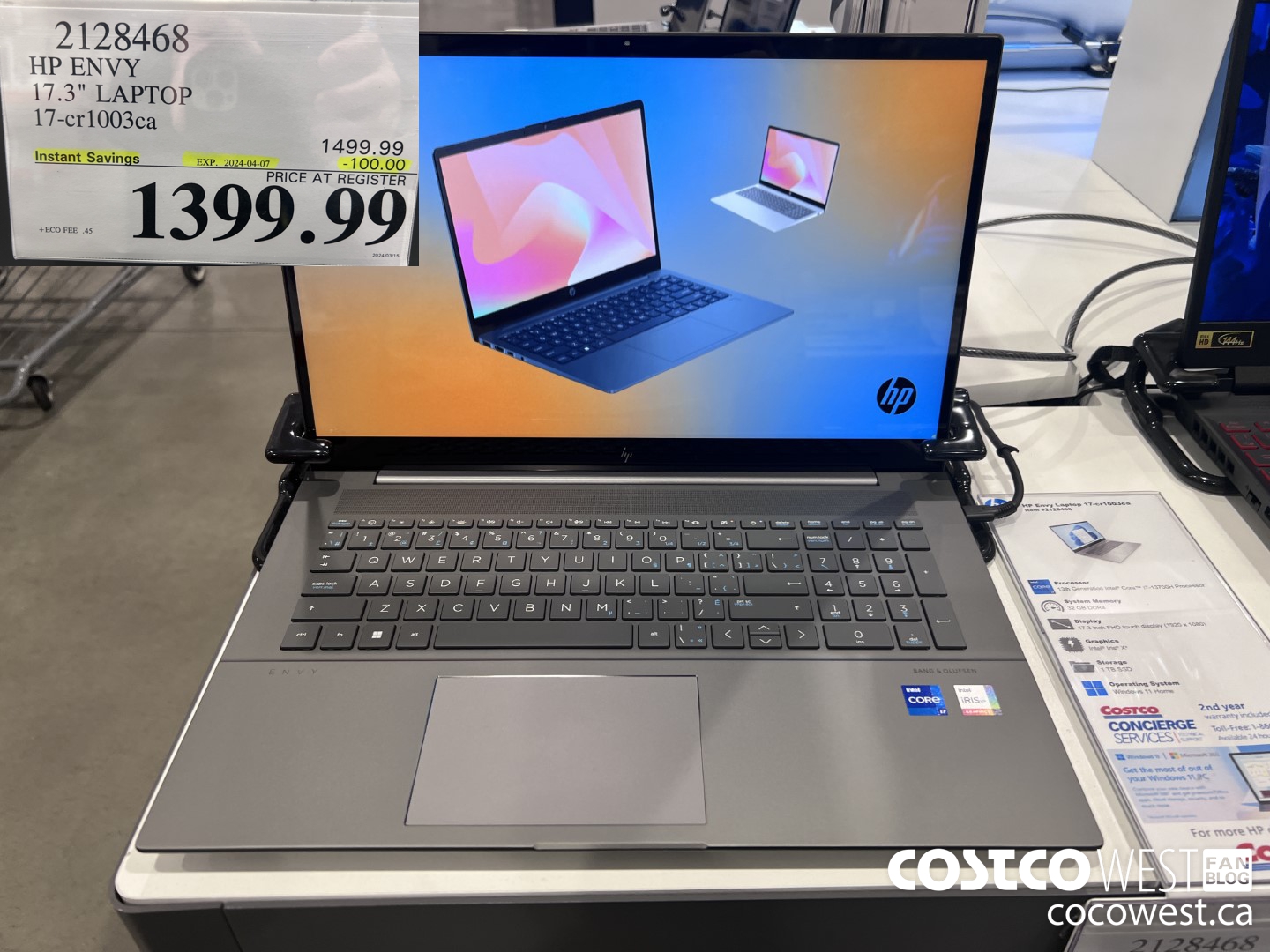 2128468 HP ENVY 17.3IN LAPTOP COMPUTER 17-CR1003CA ($100.00 INSTANT SAVINGS EXPIRES ON 2024-04-07) $1399.99