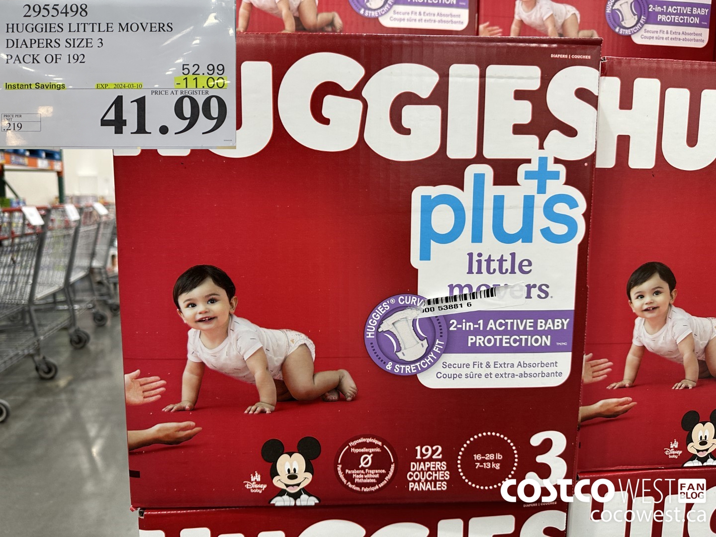 2955498 HUGGIES LITTLE MOVERS DIAPERS SIZE 3 PACK OF 192 ($11.00 INSTANT SAVINGS EXPIRES ON 2024-03-10) $41.99