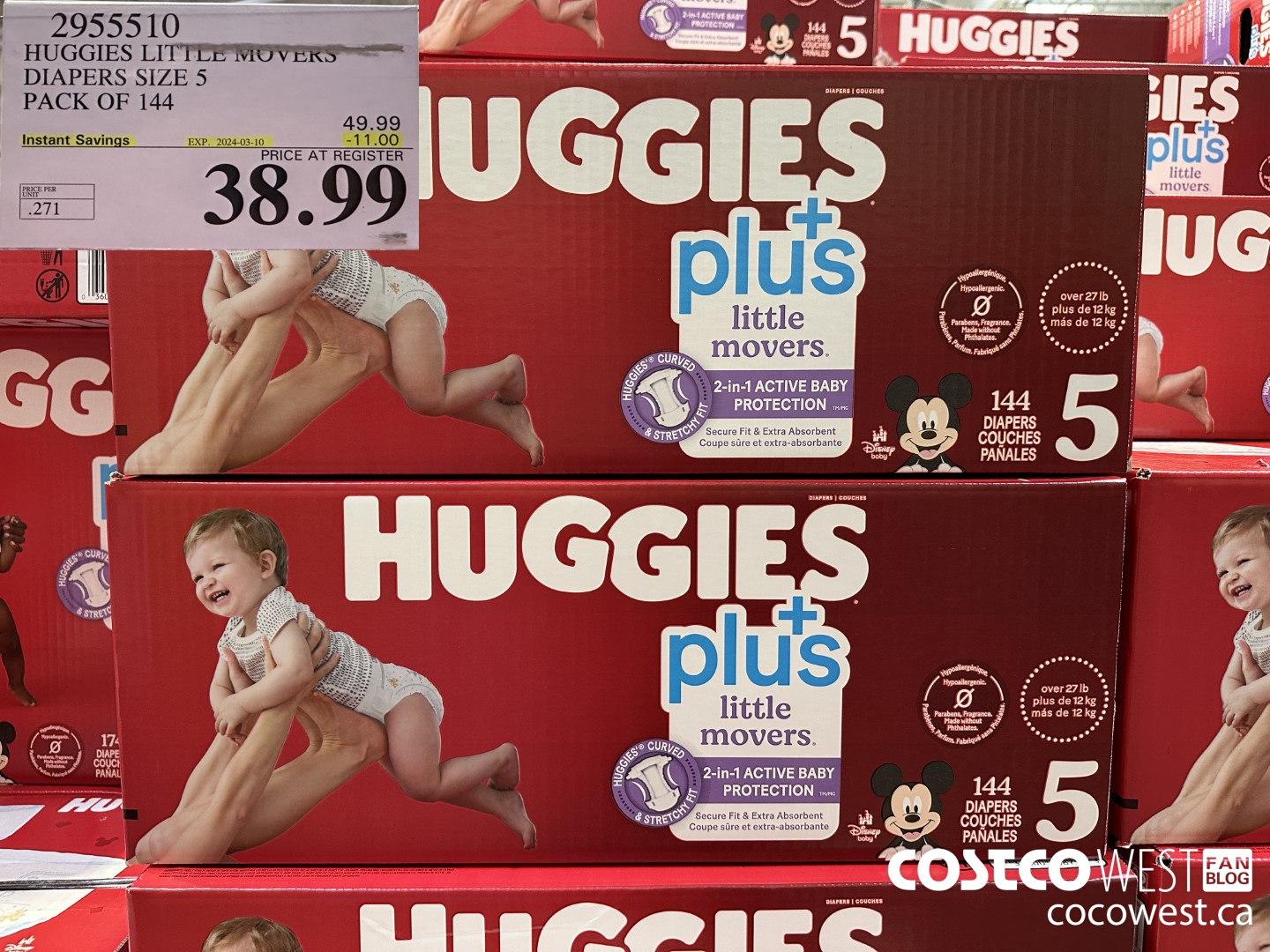 2955510 HUGGIES LITTLE MOVERS DIAPERS SIZE 5 PACK OF 144  ($11.00 INSTANT SAVINGS EXPIRES ON 2024-03-10) $38.99