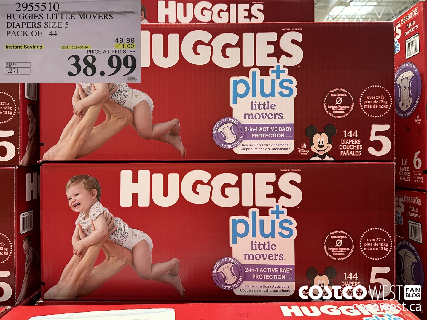 2955510 HUGGIES LITTLE MOVERS DIAPERS SIZE 5 PACK OF 144  ($11.00 INSTANT SAVINGS EXPIRES ON 2024-03-10) $38.99