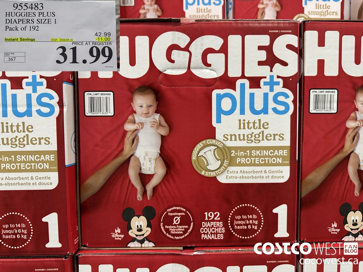 955483 HUGGIES LITTLE SNUGGLE SIZE 1 DIAPERS PACK OF 192 ($11.00 INSTANT SAVINGS EXPIRES ON 2024-03-10) $31.99