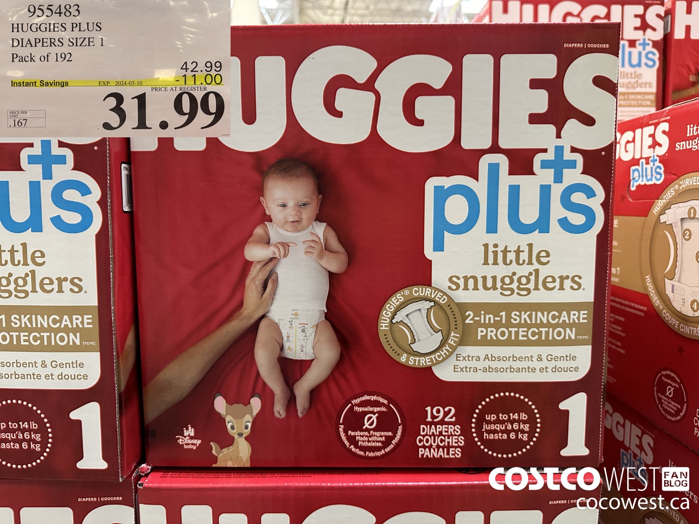 955483 HUGGIES LITTLE SNUGGLE SIZE 1 DIAPERS PACK OF 192 ($11.00 INSTANT SAVINGS EXPIRES ON 2024-03-10) $31.99
