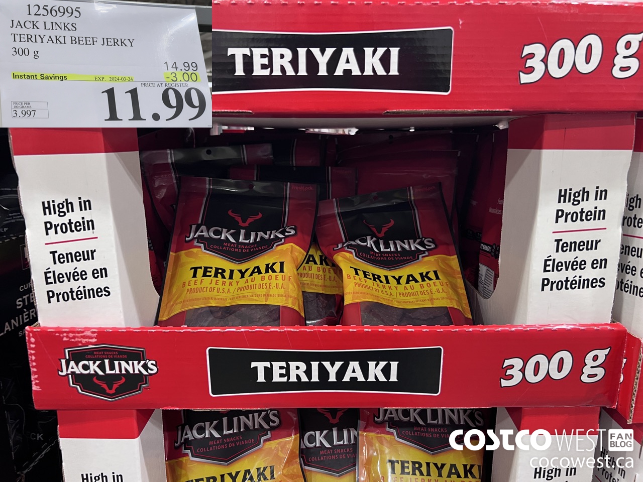 1256995 JACK LINKS TERIYAKI BEEF JERKY 300g ($3.00 INSTANT SAVINGS EXPIRES ON 2024-03-24) $11.99