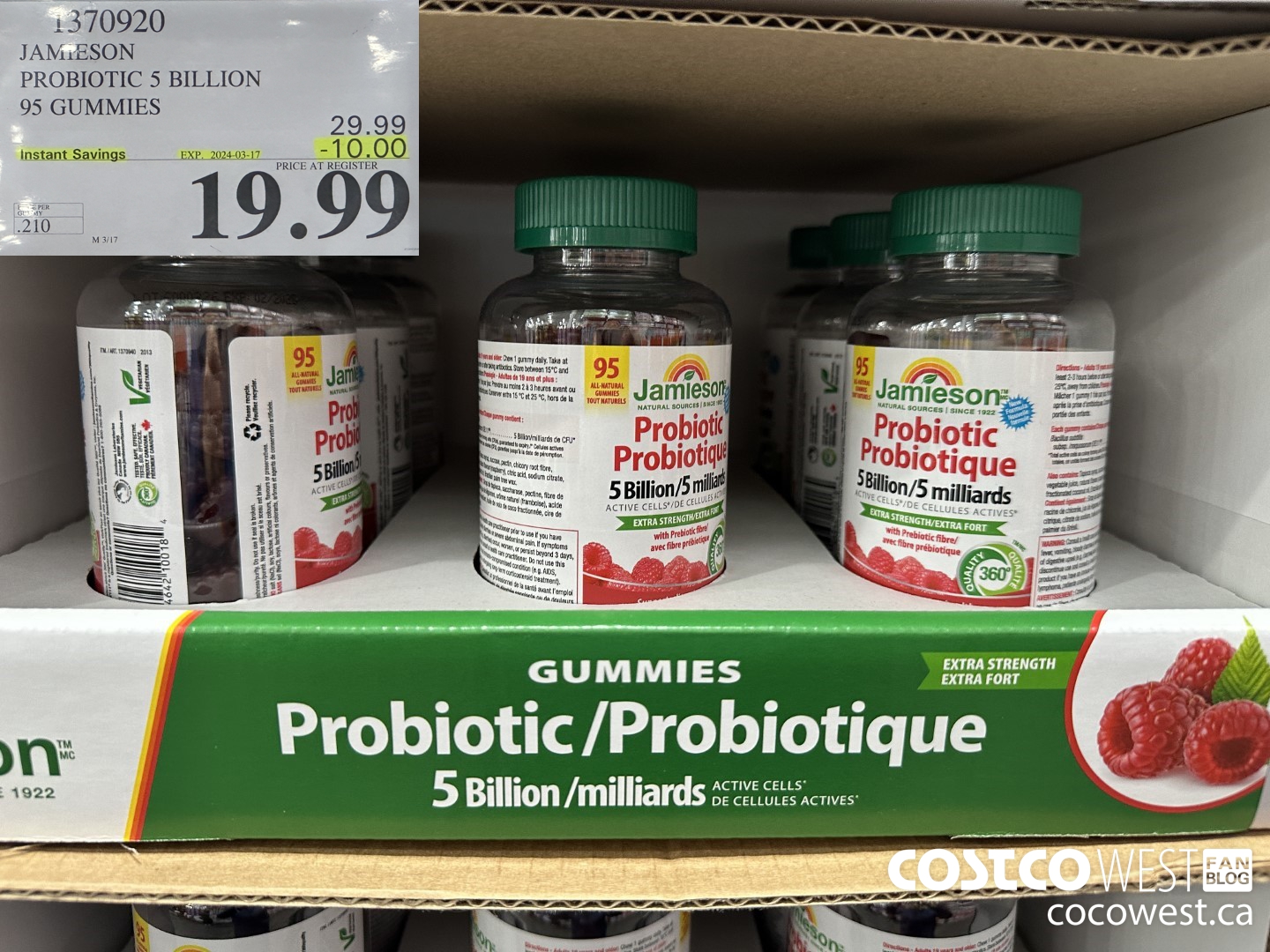 1370920 JAMIESON PROBIOTIC 5 BILLION 95 GUMMIES ($10.00 INSTANT SAVINGS EXPIRES ON 2024-03-17) $19.99