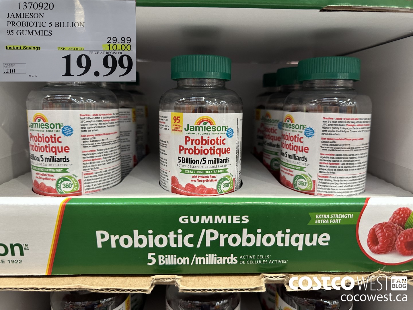 1370920 JAMIESON PROBIOTIC 5 BILLION 95 GUMMIES ($10.00 INSTANT SAVINGS EXPIRES ON 2024-03-17) $19.99