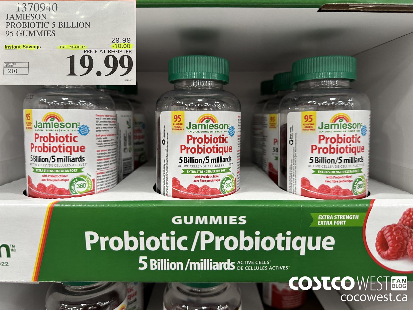 1370940 JAMIESON PROBIOTIC 5 BILLION 95 GUMMIES ($10.00 INSTANT SAVINGS EXPIRES ON 2024-03-17) $19.99