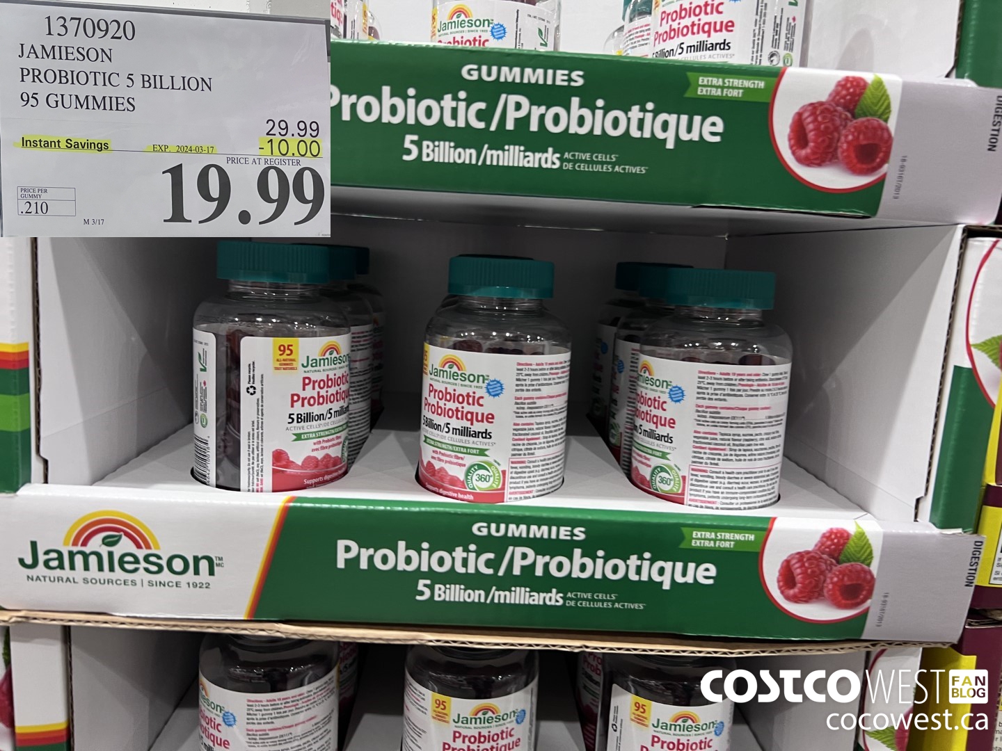 1370920 JAMIESON PROBIOTIC 5 BILLION 95 GUMMIES ($10.00 INSTANT SAVINGS EXPIRES ON 2024-03-17) $19.99