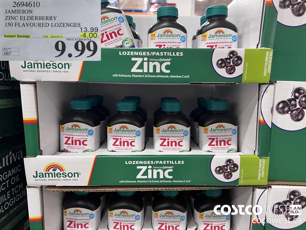 2694610 JAMIESON ZINC ELDERBERRY 150 FLAVOURED LOZENGES ($4.00 INSTANT SAVINGS EXPIRES ON 2024-03-31) $9.99