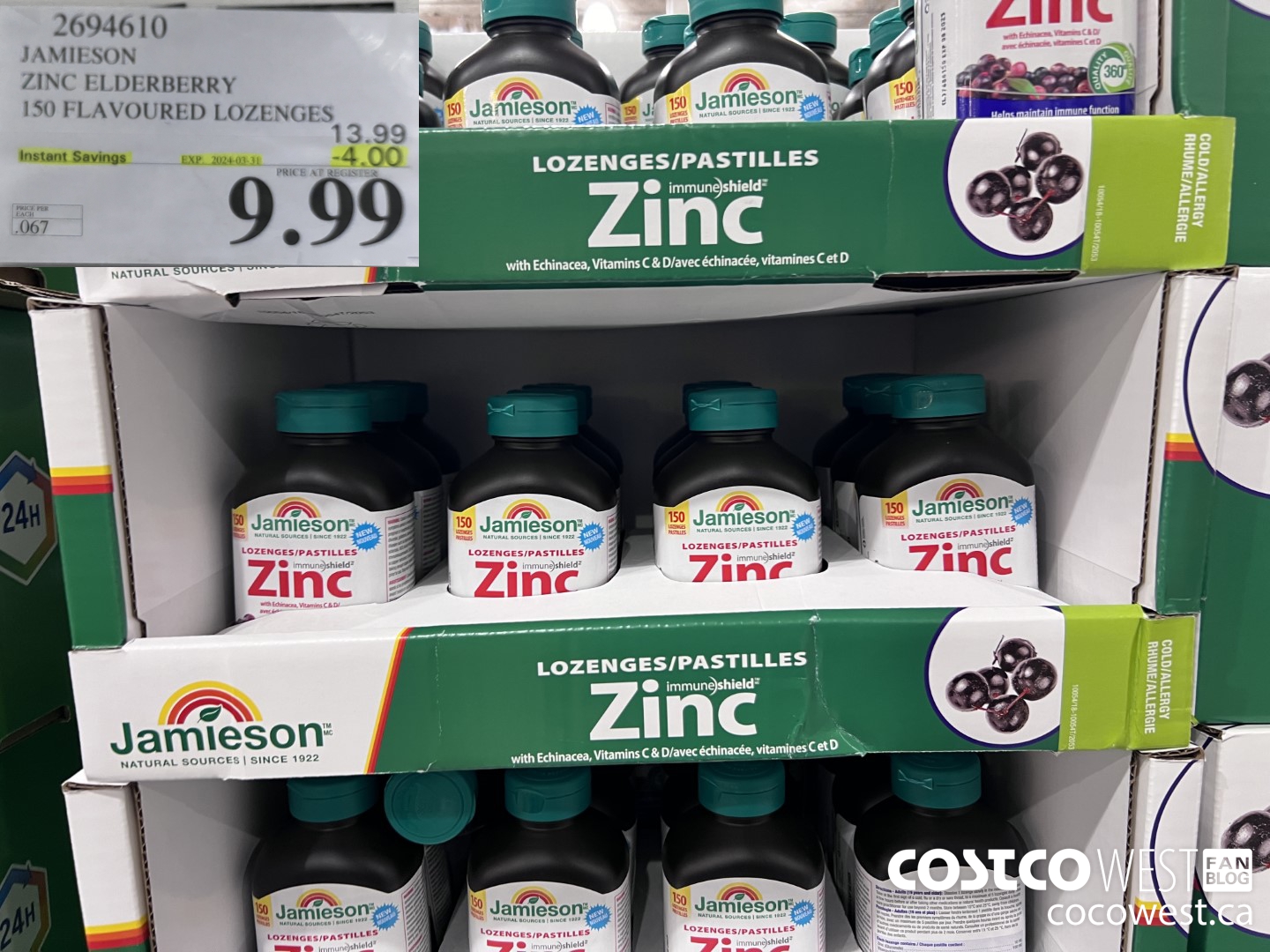2694610 JAMIESON ZINC ELDERBERRY 150 FLAVOURED LOZENGES ($4.00 INSTANT SAVINGS EXPIRES ON 2024-03-31) $9.99