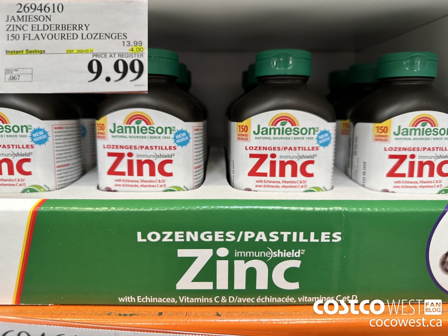 2694610 JAMIESON ZINC ELDERBERRY 150 FLAVOURED LOZENGES ($4.00 INSTANT SAVINGS EXPIRES ON 2024-03-31) $9.99