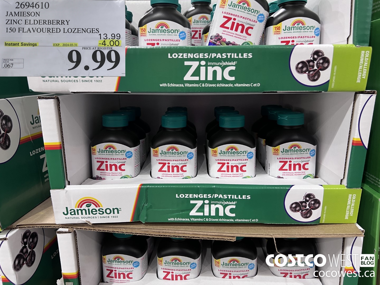 2694610 JAMIESON ZINC ELDERBERRY 150 FLAVOURED LOZENGES ($4.00 INSTANT SAVINGS EXPIRES ON 2024-03-31) $9.99
