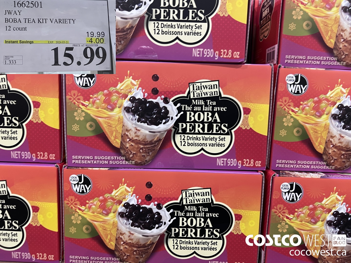 1662501 JWAY BOBA TEA KIT VARIETY 12 COUNT ($4.00 INSTANT SAVINGS EXPIRES ON 2024-03-21) $15.99