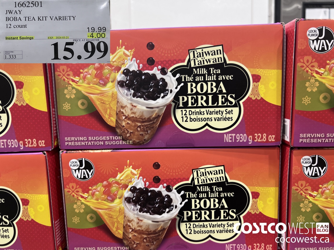 1662501 JWAY BOBA TEA KIT VARIETY 12 COUNT ($4.00 INSTANT SAVINGS EXPIRES ON 2024-03-21) $15.99