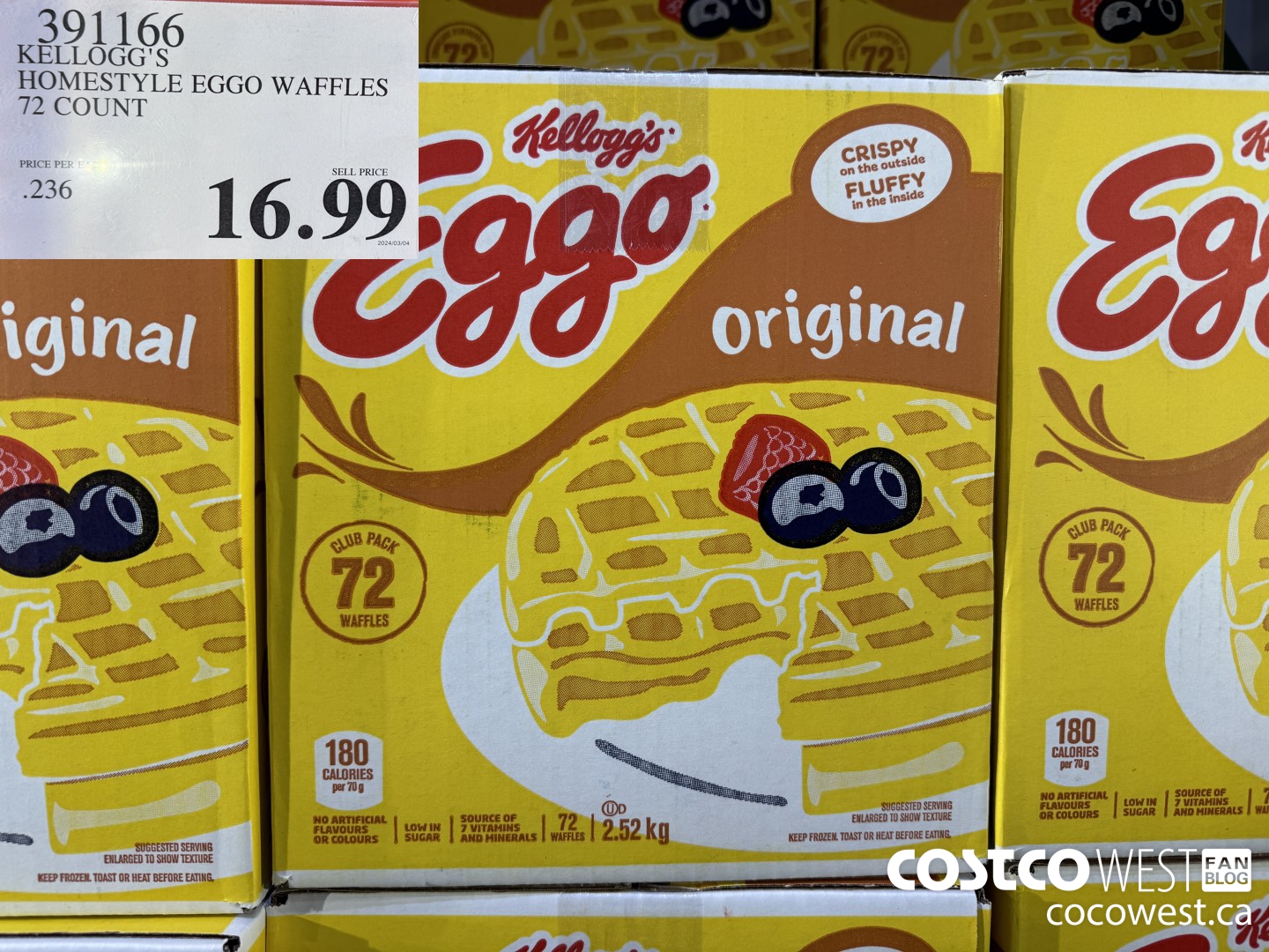 391166 KELLOGG'S HOMESTYLE EGGO WAFFLES 72 COUNT $16.99