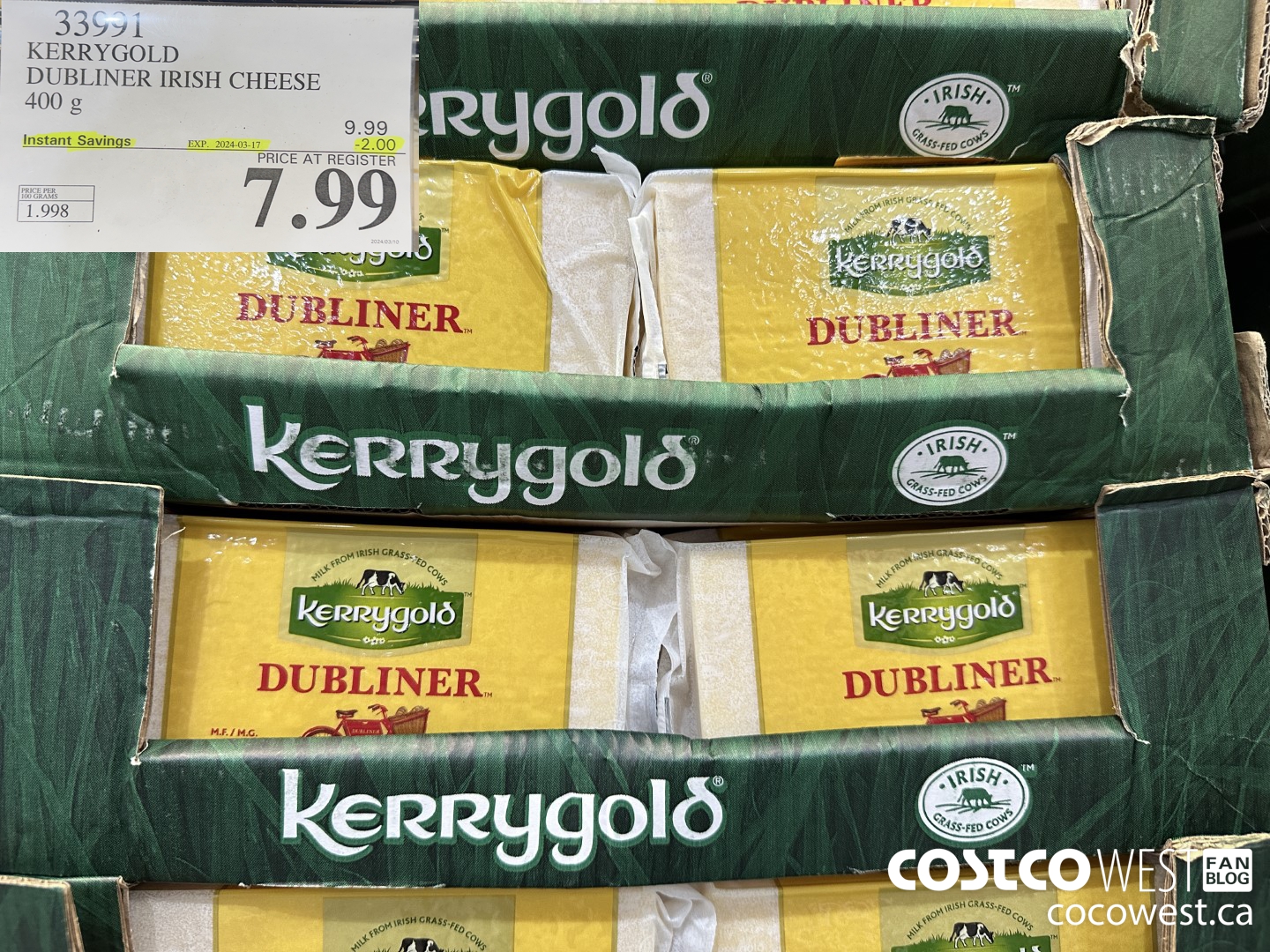 33991 KERRYGOLD DUBLINER IRISH CHEESE 400 g ($2.00 INSTANT SAVINGS EXPIRES ON 2024-03-17) $7.99