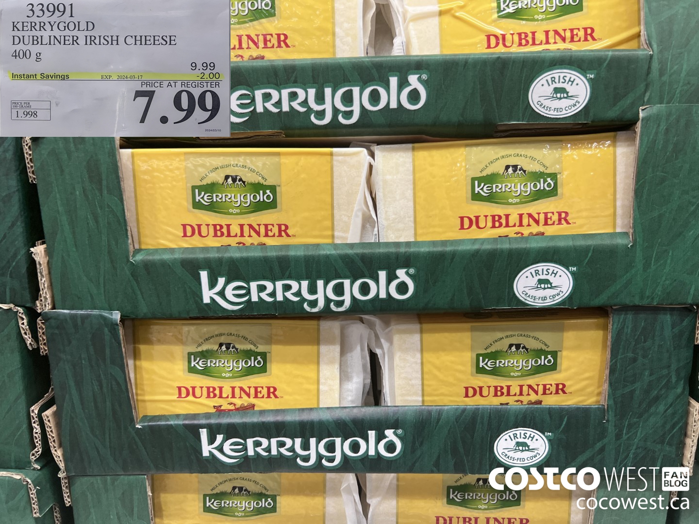 33991 KERRYGOLD DUBLINER IRISH CHEESE 400 g ($2.00 INSTANT SAVINGS EXPIRES ON 2024-03-17) $7.99