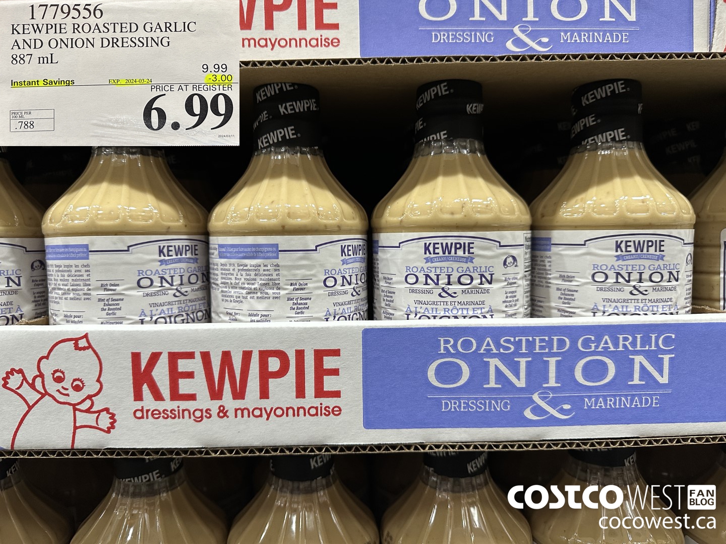 1779556 KEWPIE ROASTED GARLIC AND ONION DRESSING 887 mL ($3.00 INSTANT SAVINGS EXPIRES ON 2024-03-24) $6.99