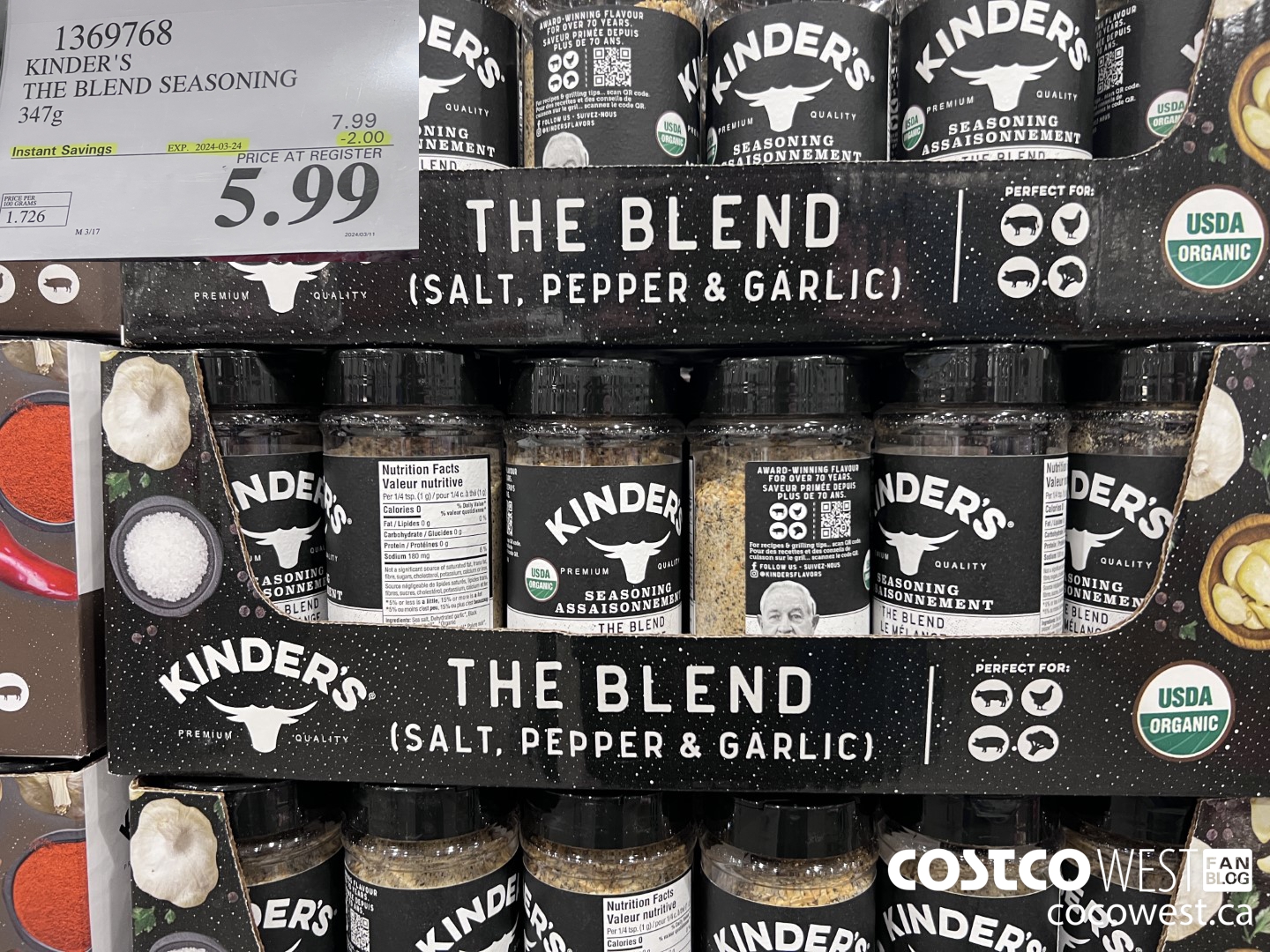 1369768 KINDER'S THE BLEND SEASONING 347G ($2.00 INSTANT SAVINGS EXPIRES ON 2024-03-24) $5.99