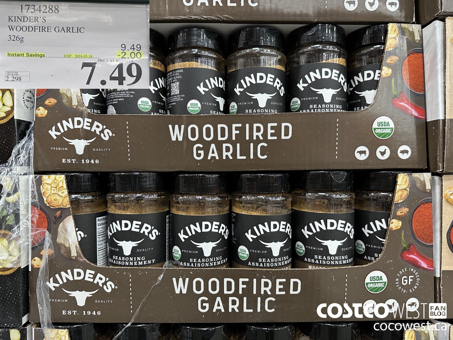 1734288 KINDER'S WOODFIRE GARLIC 326G ($2.00 INSTANT SAVINGS EXPIRES ON 2024-03-24) $7.49