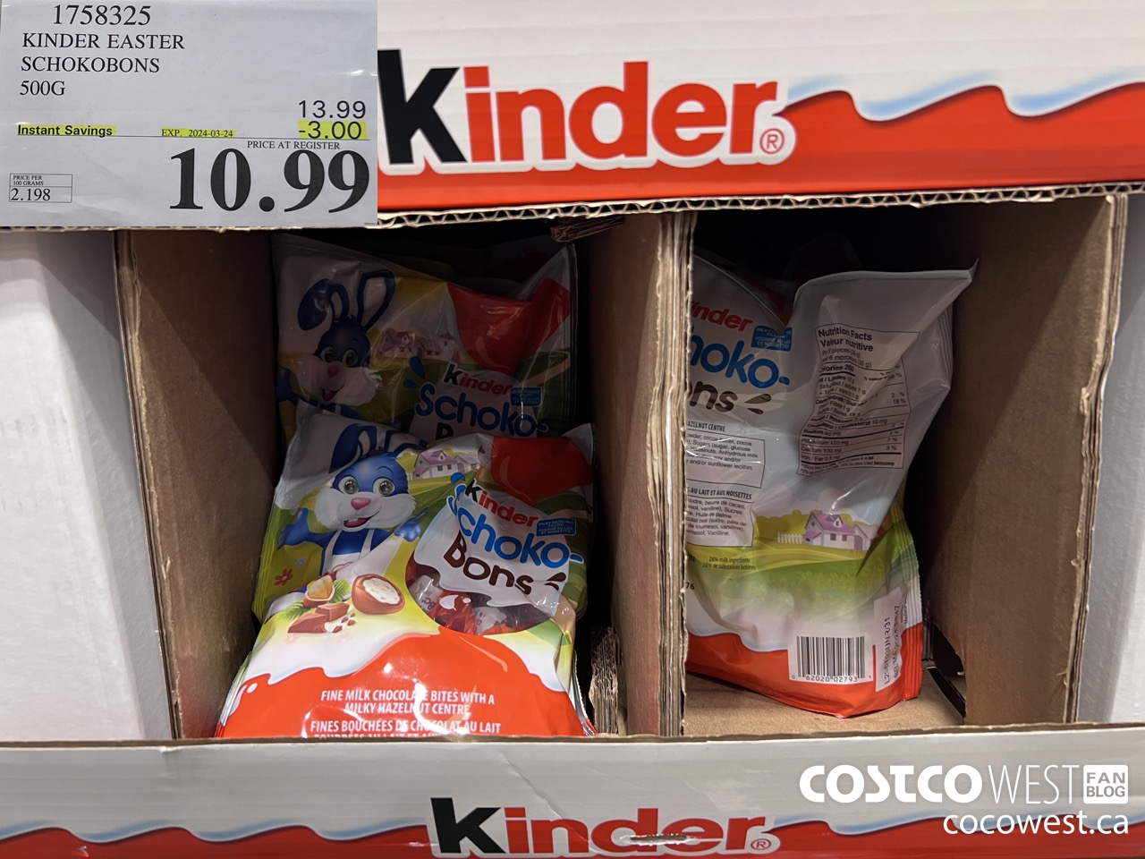 1758325 KINDER EASTER SCHOKOBONS 500G ($3.00 INSTANT SAVINGS EXPIRES ON 2024-03-24) $10.99