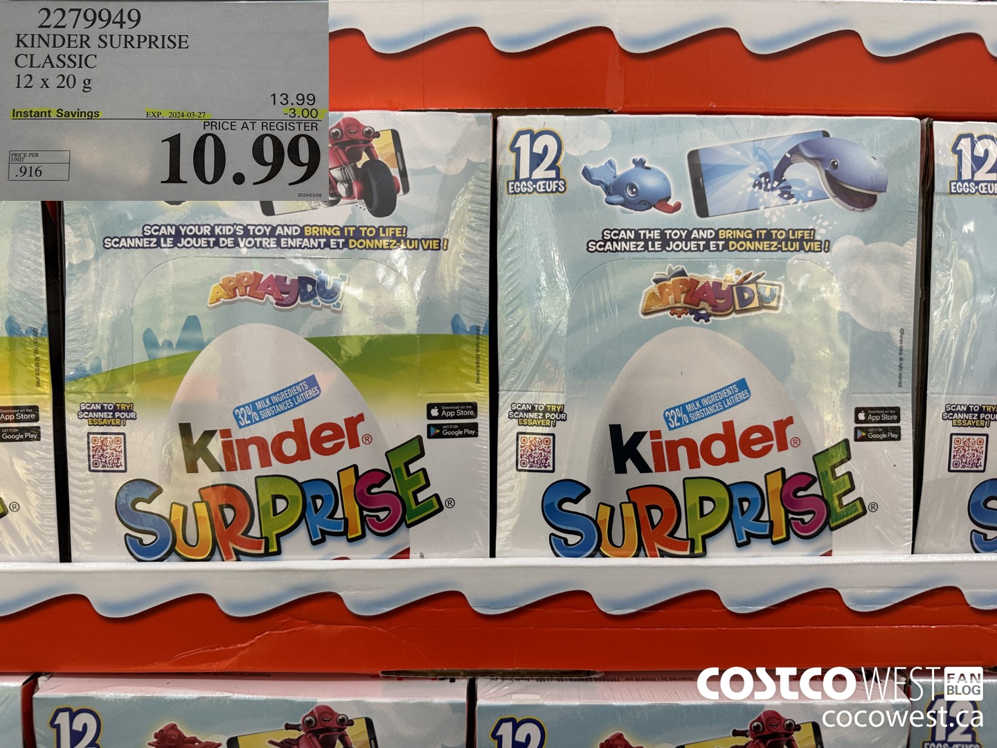 2279949 KINDER SURPRISE CLASSIC 12 x 20g ($3.00 INSTANT SAVINGS EXPIRES ON 2024-03-27) $10.99