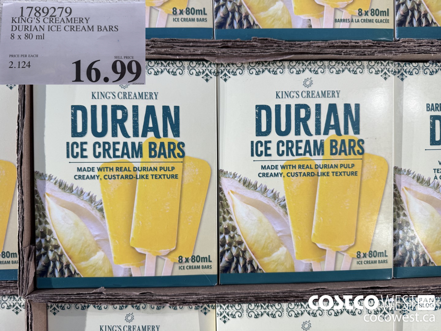 1789279 KING'S CREAMERY DURIAN ICE CREAM BARS 8 X 80 ML $16.99