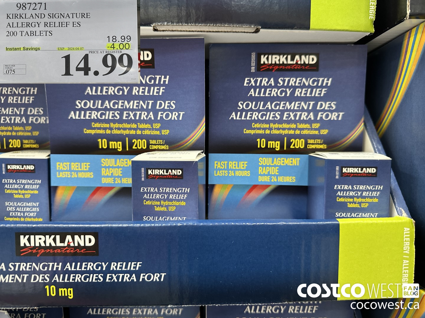 987271 KIRKLAND SIGNATURE ALLERGY RELIEF 200 TABLETS ($4.00 INSTANT SAVINGS EXPIRES ON 2024-04-07) $14.99