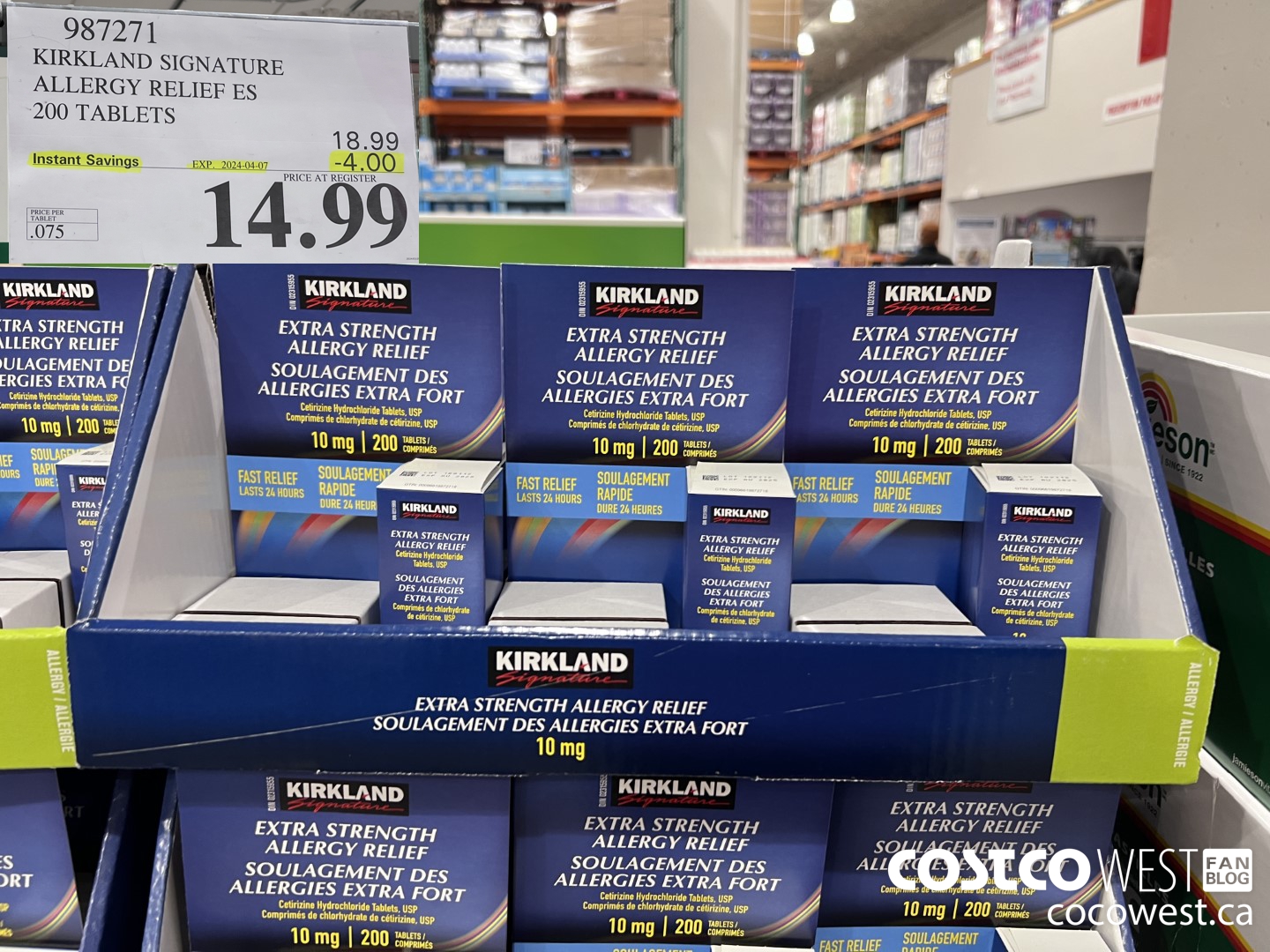 987271 KIRKLAND SIGNATURE ALLERGY RELIEF 200 TABLETS ($4.00 INSTANT SAVINGS EXPIRES ON 2024-04-07) $14.99