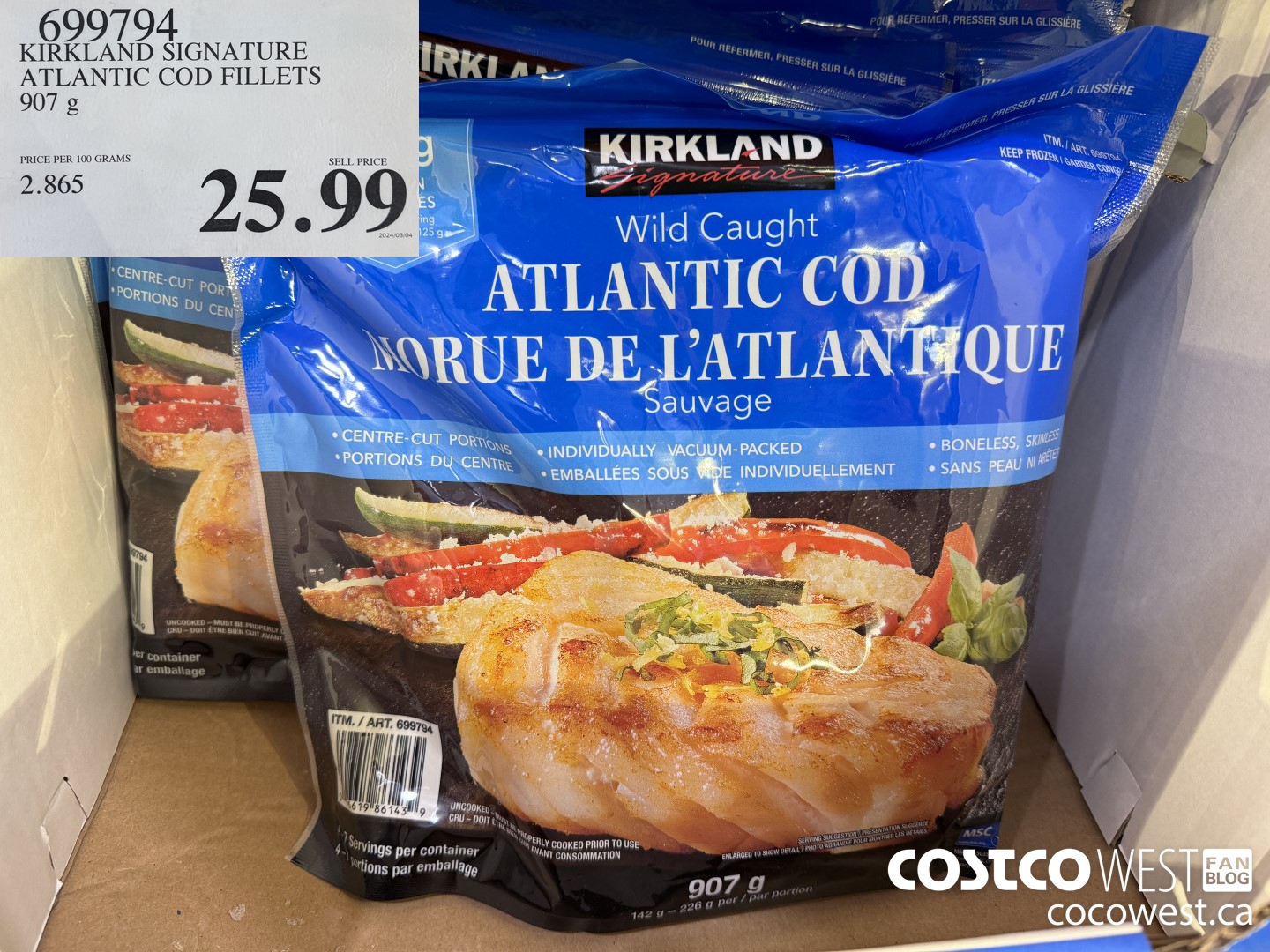 699794 KIRKLAND SIGNATURE ATLANTIC COD FILLETS 907 G $25.99