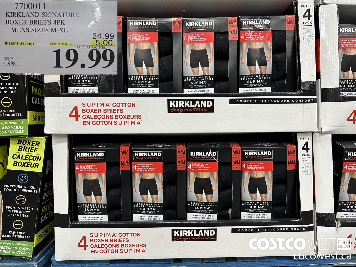 7700011 KIRKLAND SIGNATURE BOXER BRIEFS 4PK MENS SIZES M-XL ($5.00 INSTANT SAVINGS EXPIRES ON 2024-03-17) $19.99