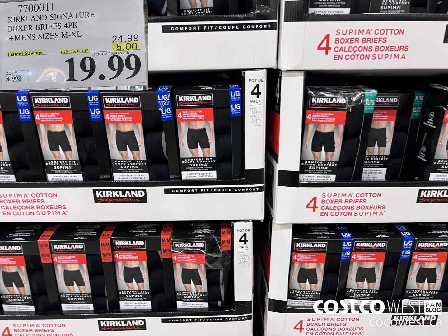 7700011 KIRKLAND SIGNATURE BOXER BRIEFS 4PK MENS SIZES M-XL ($5.00 INSTANT SAVINGS EXPIRES ON 2024-03-17) $19.99