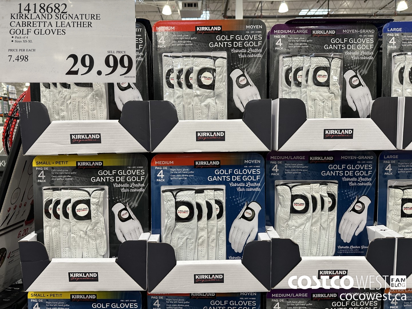 1418682 KIRKLAND SIGNATURE CABRETTA LEATHER GOLF GLOVES $29.99