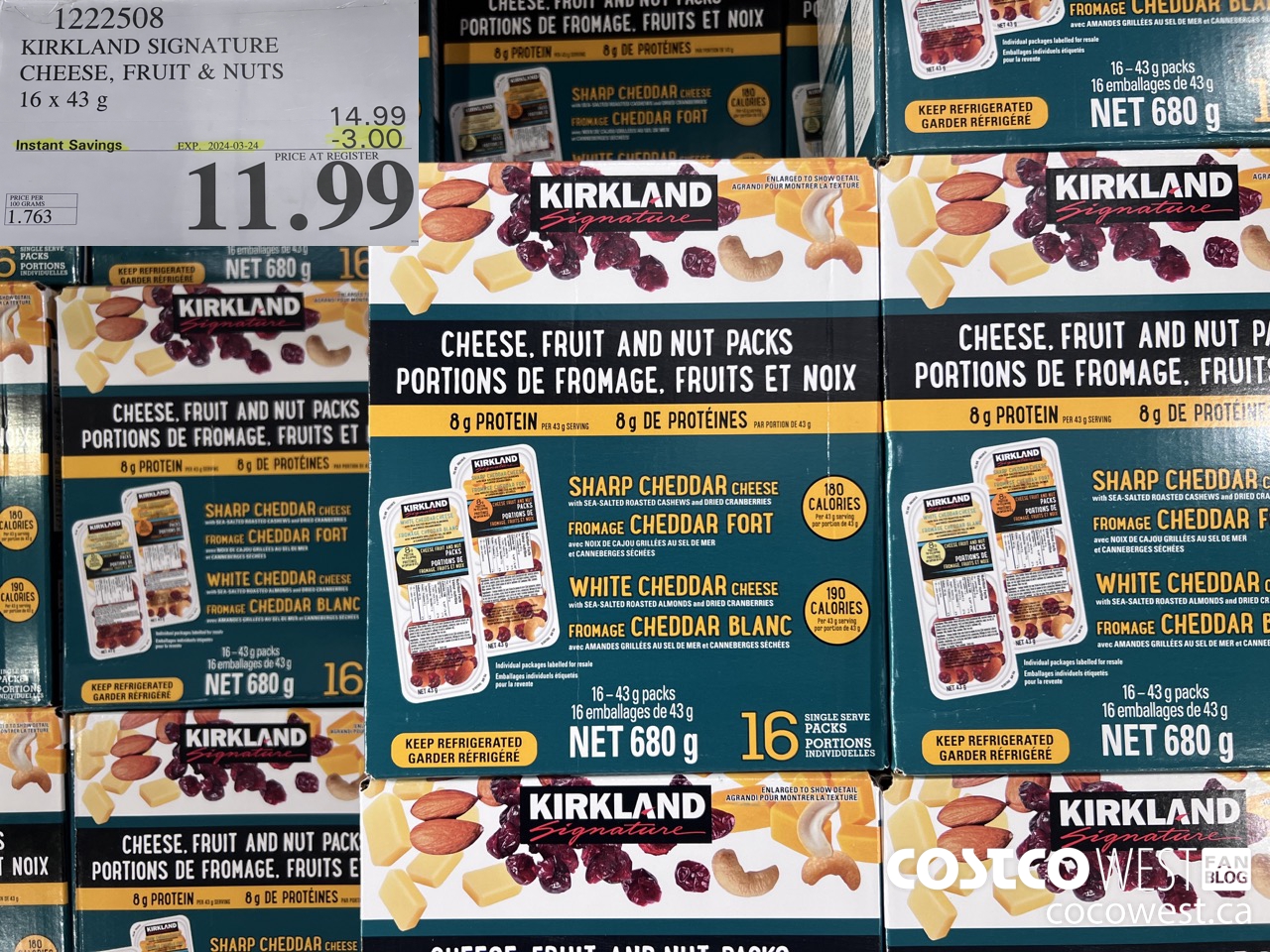 1222508 KIRKLAND SIGNATURE CHEESE, FRUIT & NUT 16 X 43 g ($3.00 INSTANT SAVINGS EXPIRES ON 2024-03-24) $11.99
