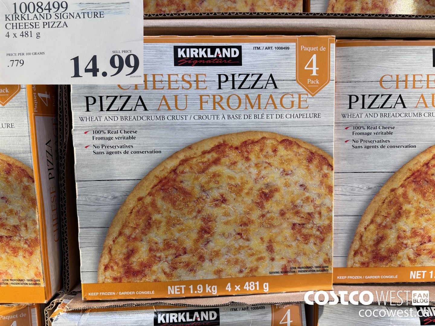 1008499 KIRKLAND SIGNATURE CHEESE PIZZA 4 x 481 g $14.99