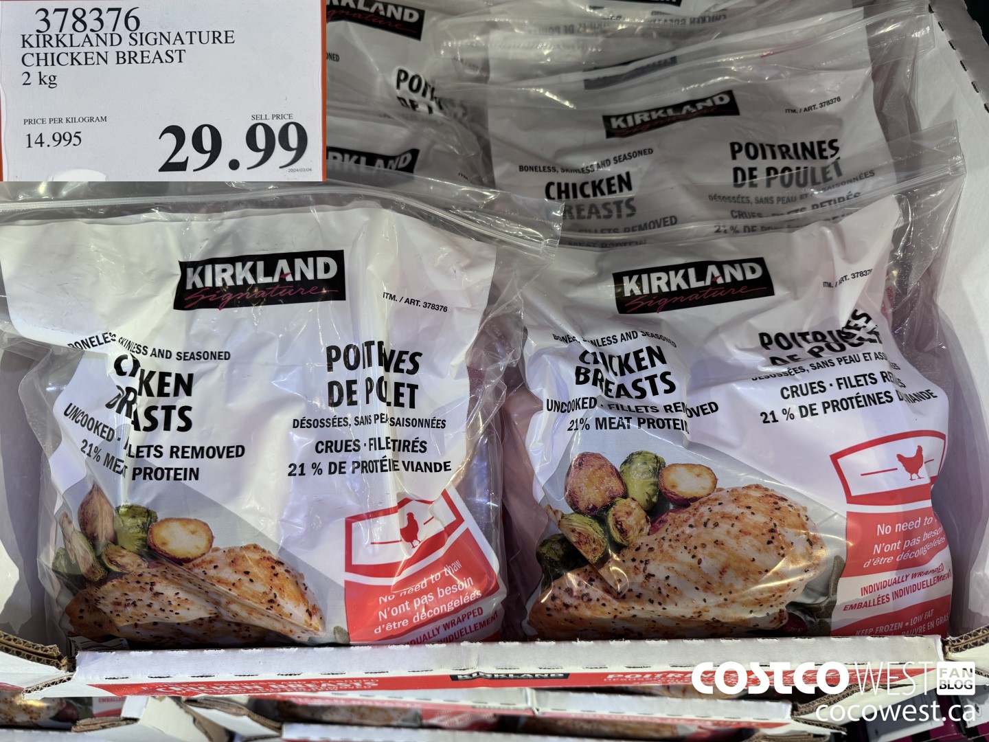 378376 KIRKLAND SIGNATURE CHICKEN BREAST 2 kg $29.99