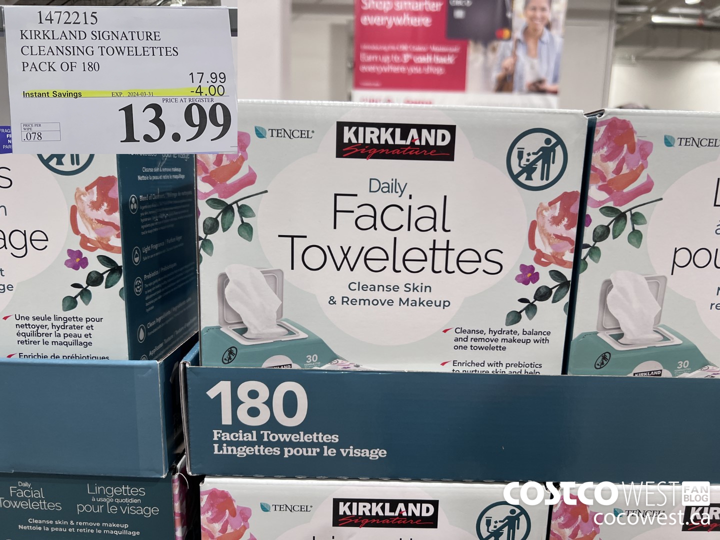 1472215 KIRKLAND SIGNATURE DAILY FACIAL TOWELETTES 180CT ($4.00 INSTANT SAVINGS EXPIRES ON 2024-03-31) $13.99