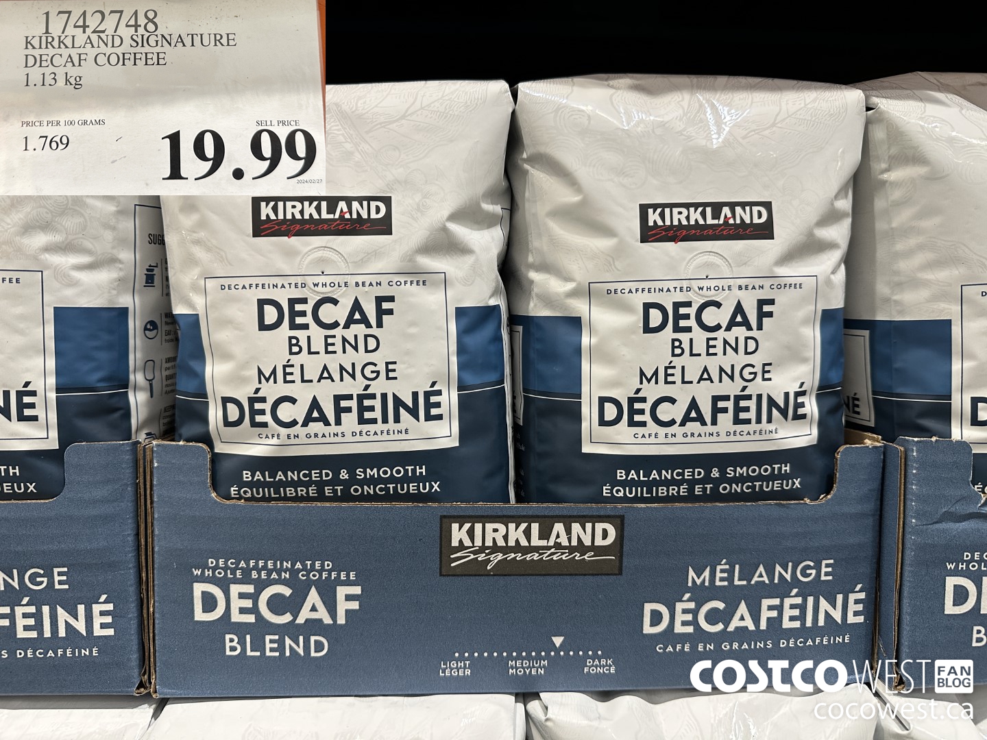 1742748 KIRKLAND SIGNATURE DECAF COFFEE 1.13KG $19.99