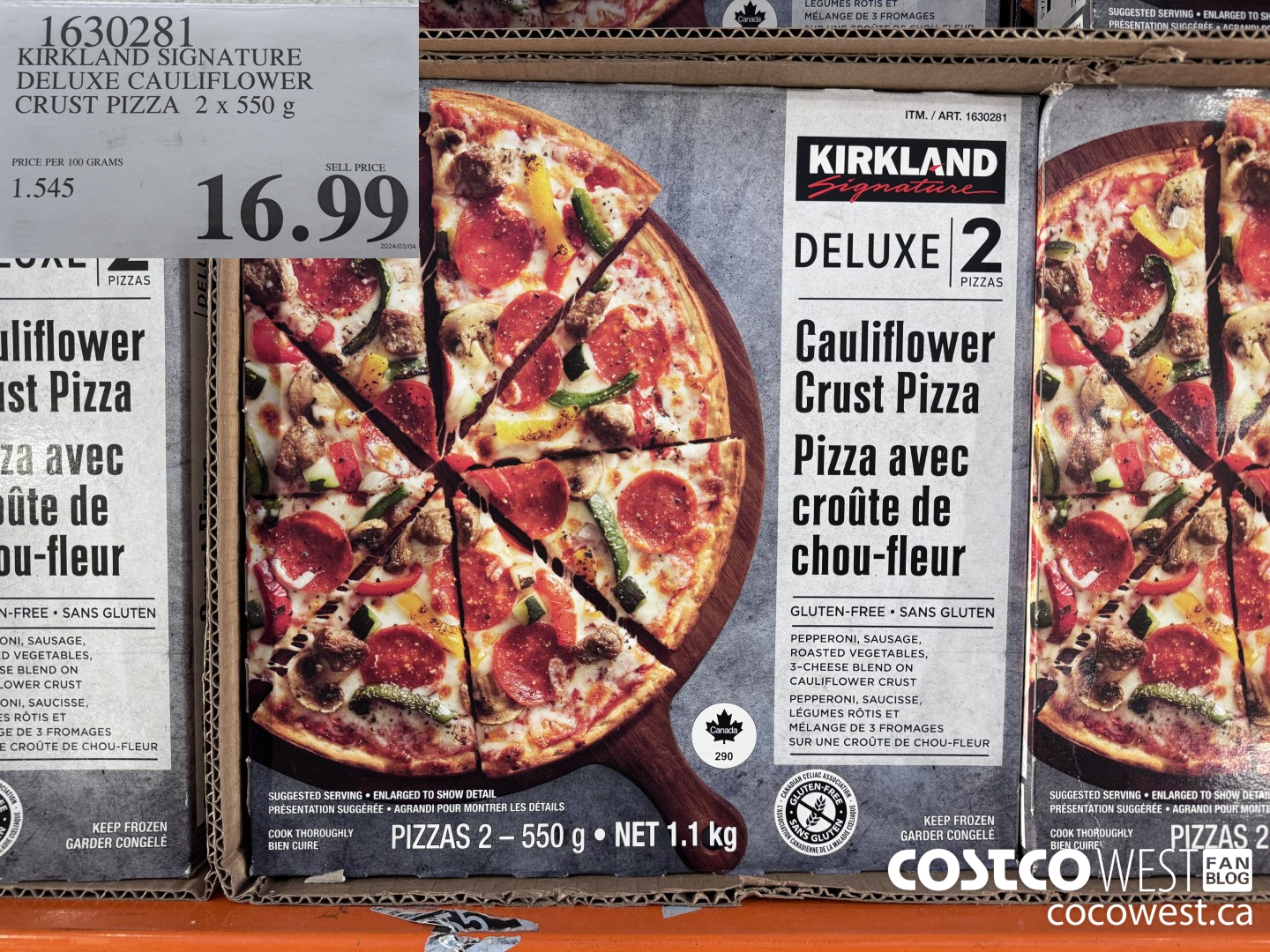 1630281 KIRKLAND SIGNATURE DELUXE CAULIFLOWER CRUST PIZZA 2 x 550 g $16.99