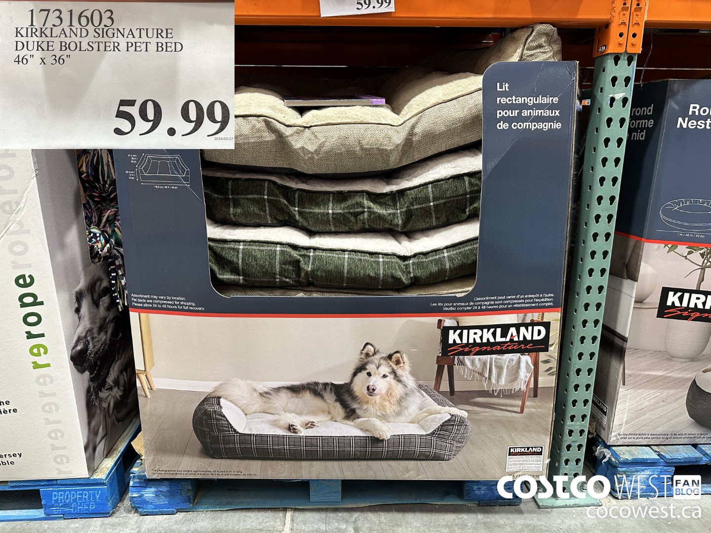 1731603 KIRKLAND SIGNATURE DUKE BOLSTER PET BED 46