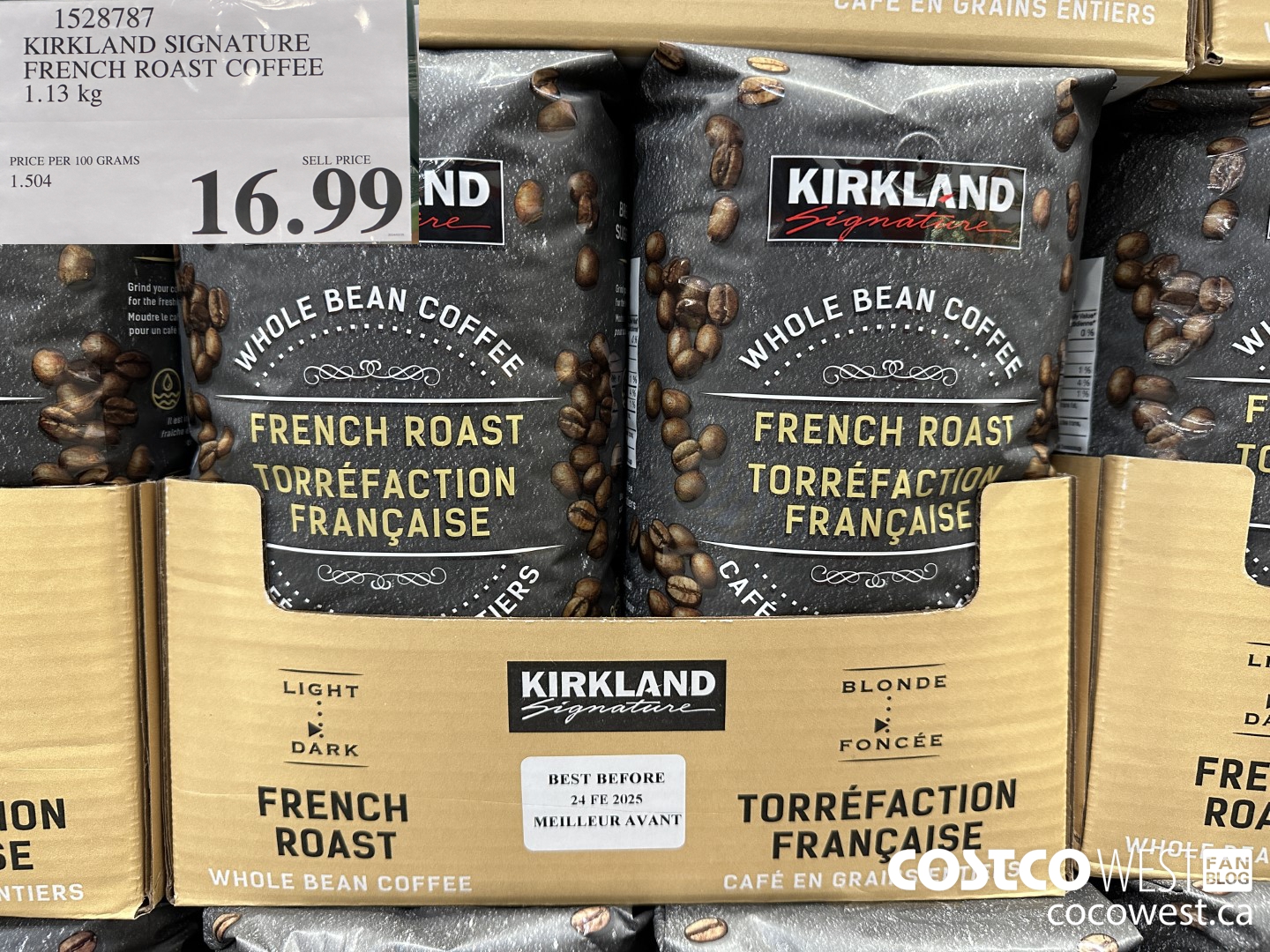 1528787 KIRKLAND SIGNATURE FRENCH ROAST COFFEE 1.13 KG $16.99