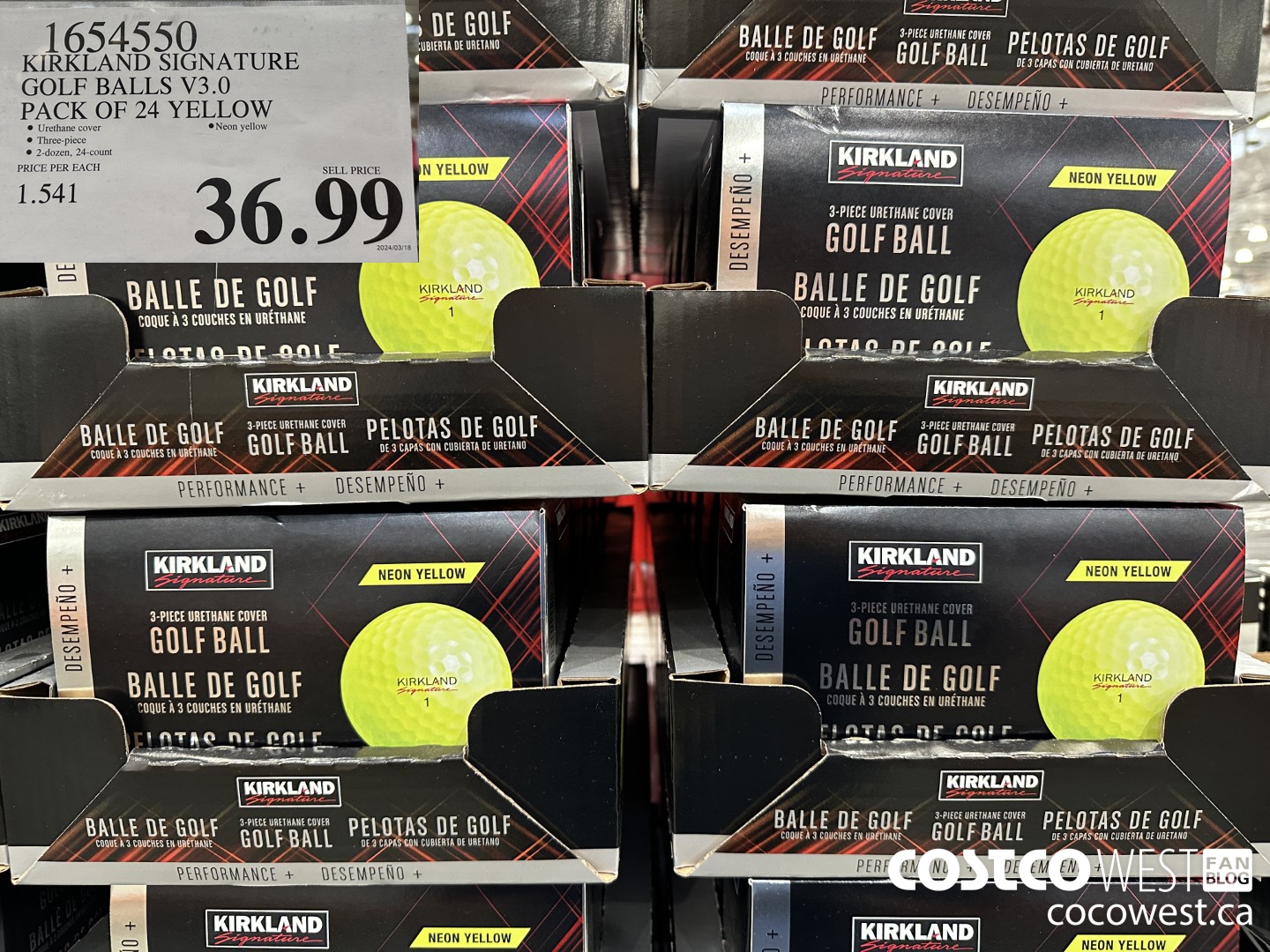 1654550 KIRKLAND SIGNATURE GOLF BALLS V3.0 PACK OF 24 YELLOW $36.99